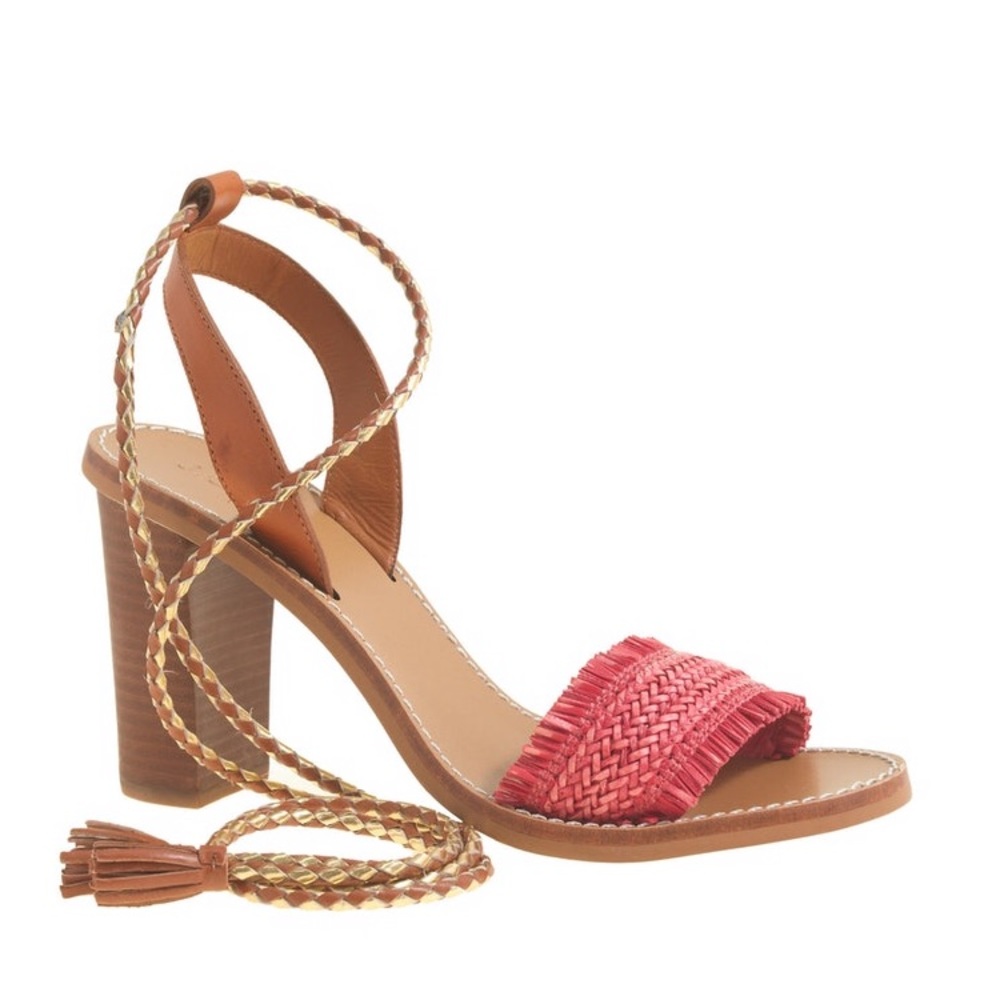 J. Crew Raffia ankle tie high-heeled sandals